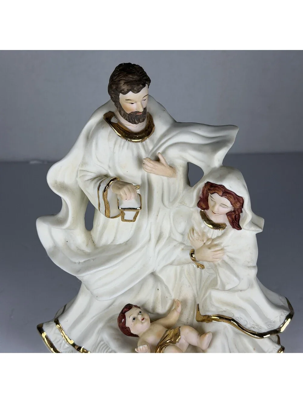 Vintage Enesco Porcelain Nativity Figurine Holy Family Gold Trim S-12